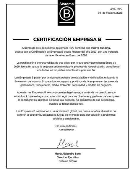 Innova Funding Certificado Empresa B 2026